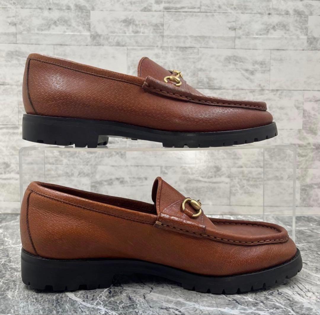 【美品】 グッチ ホースビットローファー 38.5 ブラウン レザー ラグソール