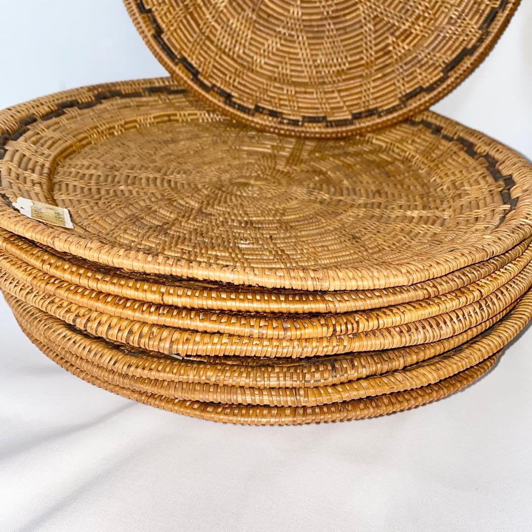 バリ島 アタ製 ラウンドトレイ 円形トレー お盆 2種14枚 セット売り 未使用
