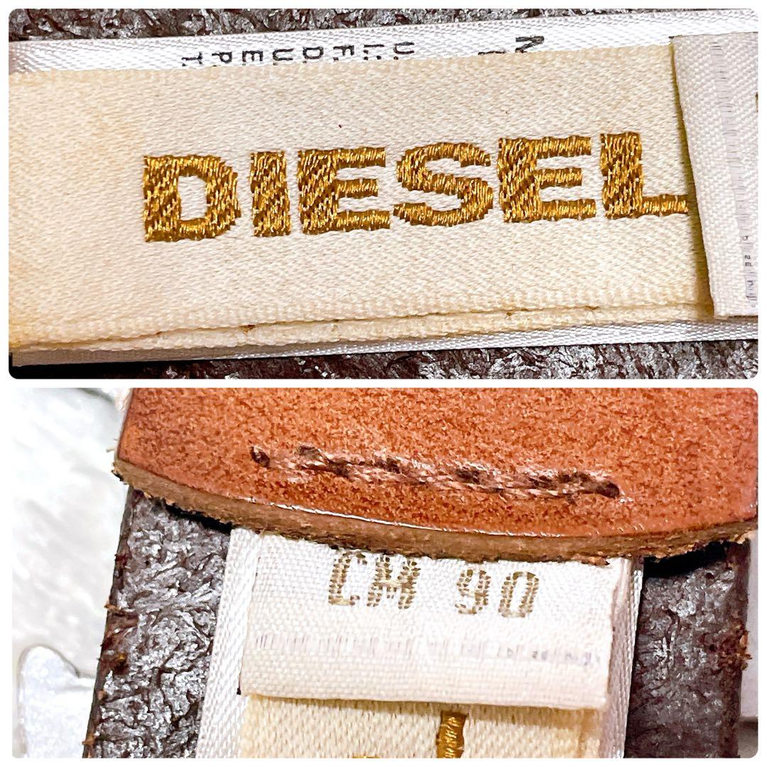 美品 ディーゼル レザーベルト ヴィンテージ 牛革 バックルロゴ ブラウン