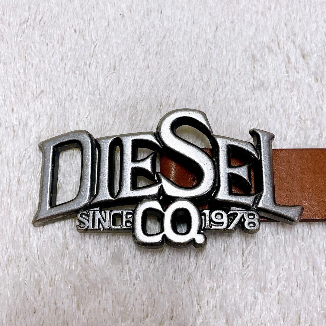 美品 ディーゼル レザーベルト ヴィンテージ 牛革 バックルロゴ ブラウン