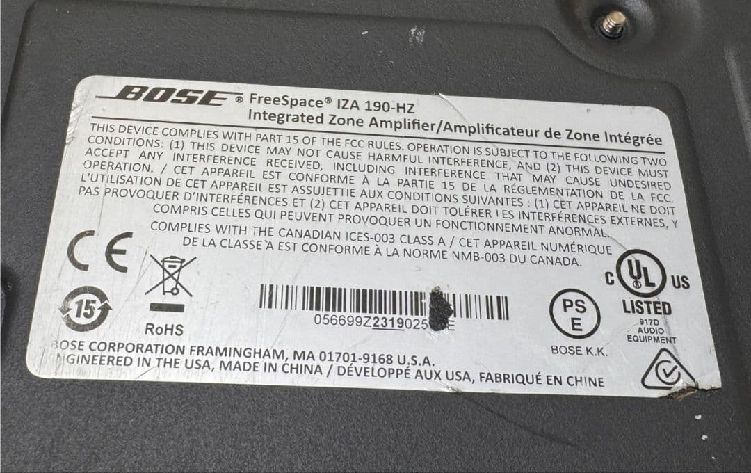 Bose パワーアンプ スピーカーセット IZA-190-HZ ,DS 16S