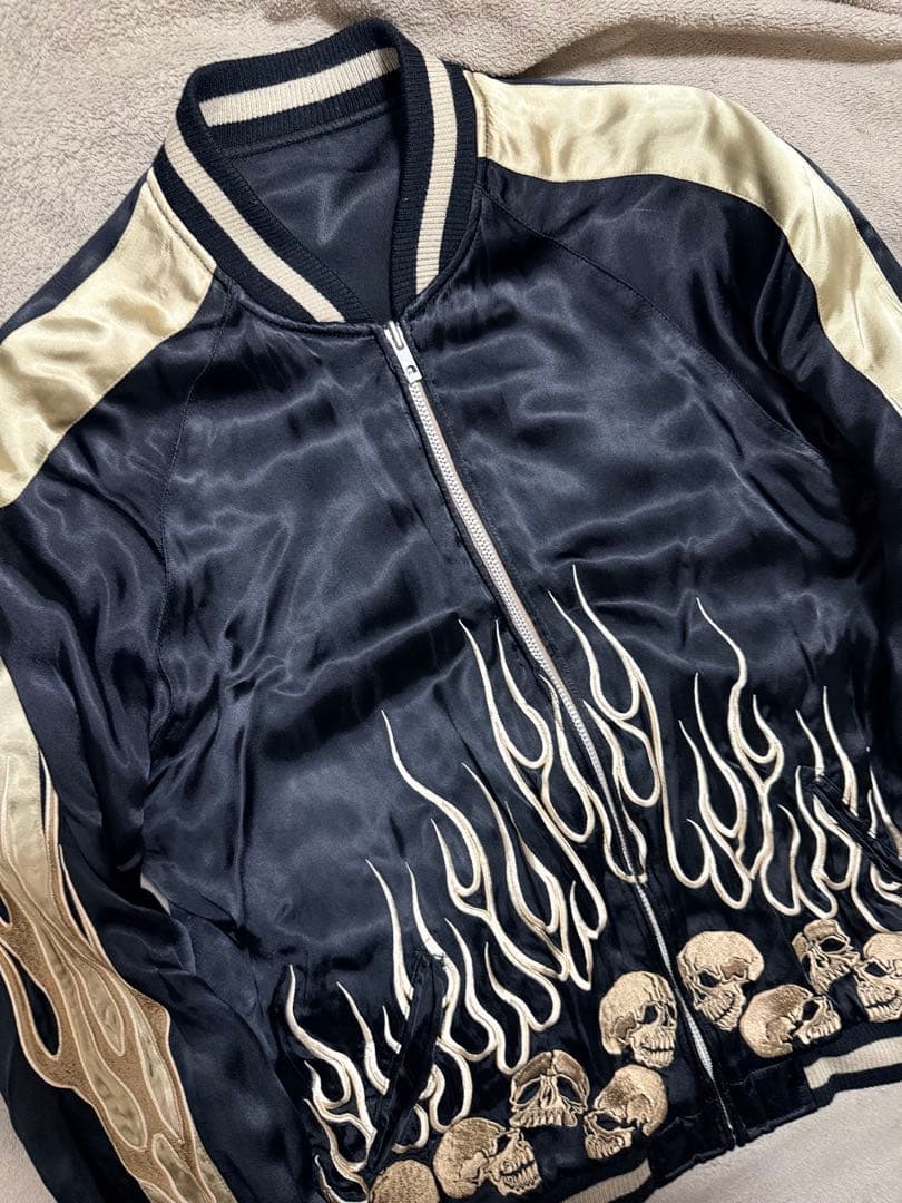 美品 ２面用 JUNK STAR スカル 火 日本限定スカジャン vintage