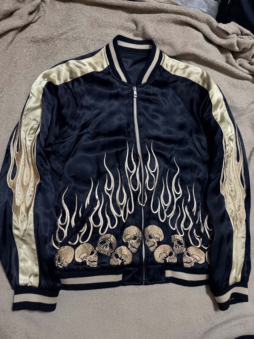 美品 ２面用 JUNK STAR スカル 火 日本限定スカジャン vintage