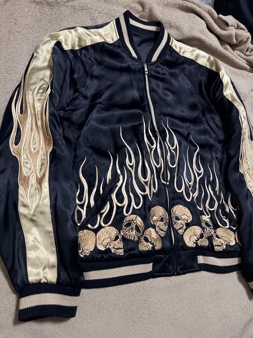 美品 ２面用 JUNK STAR スカル 火 日本限定スカジャン vintage