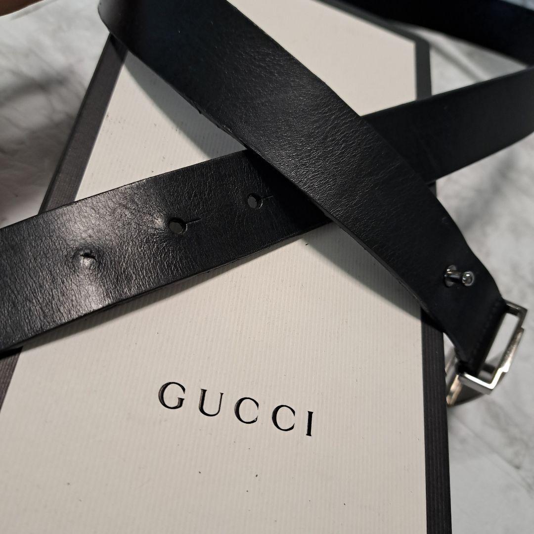 ✨️美品✨️GUCCI グッチ ベルト ブラックレザー シルバー金具　ロゴ