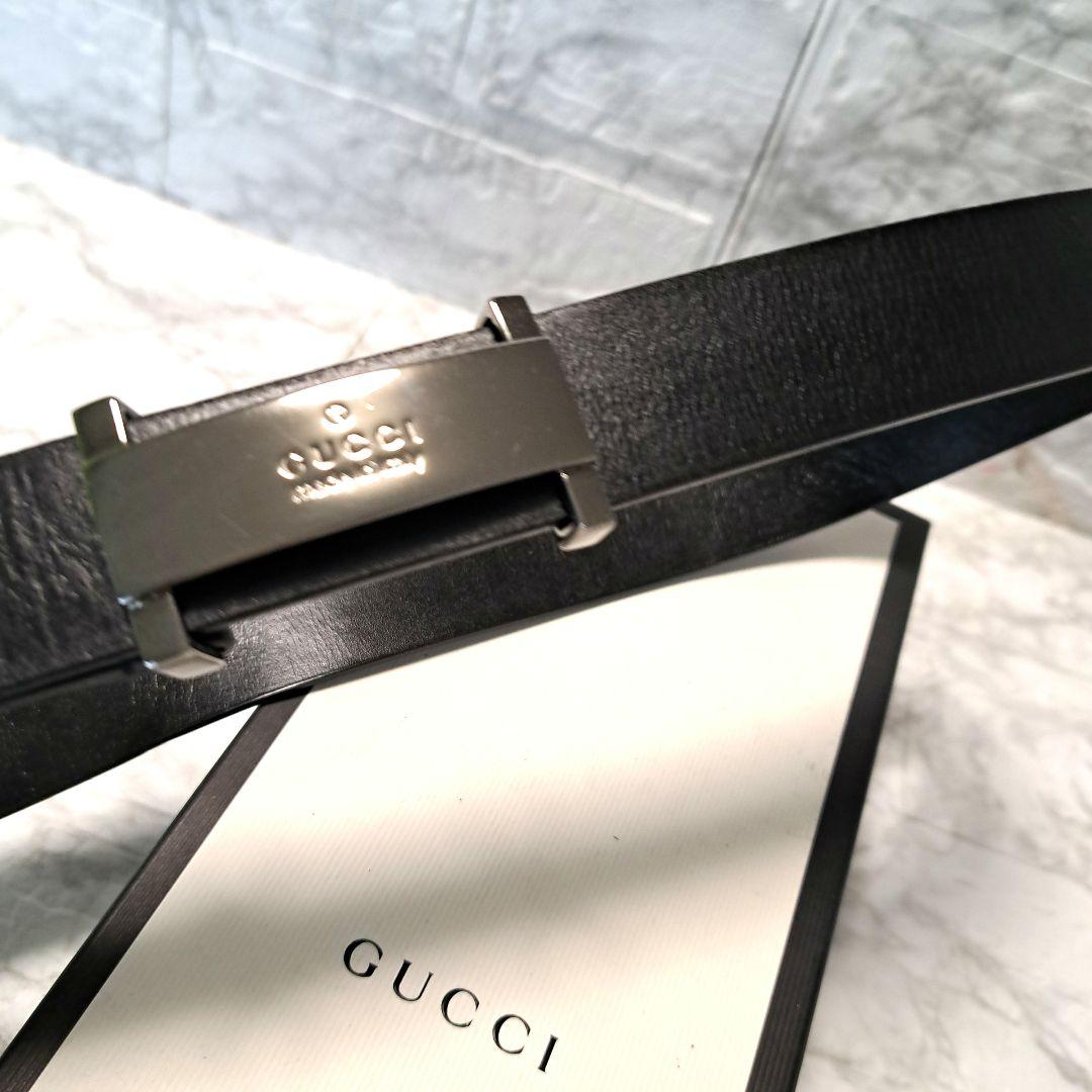✨️美品✨️GUCCI グッチ ベルト ブラックレザー シルバー金具　ロゴ