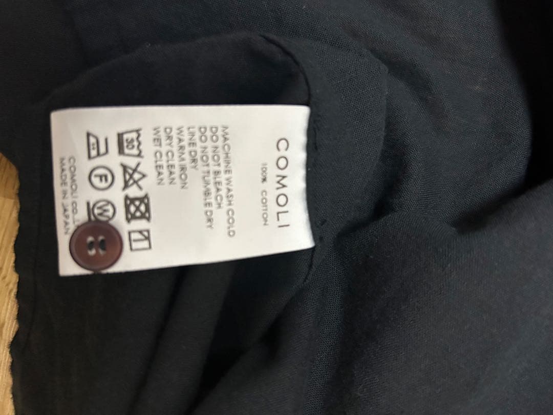 COMOLI ブラックシャツ 100%コットン　コモリ　オープンカラーシャツ
