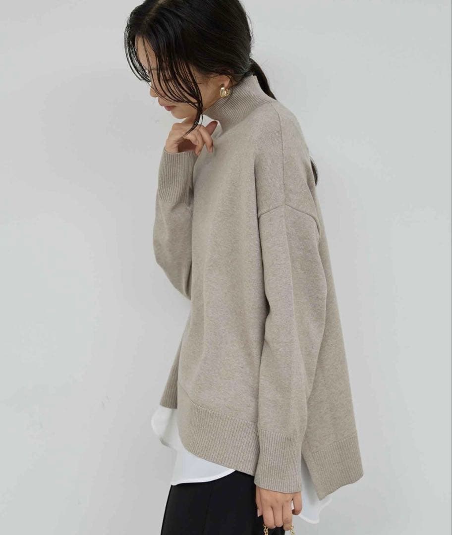 【手洗い可】【全骨格対応】オーバータートルニット グレージュ