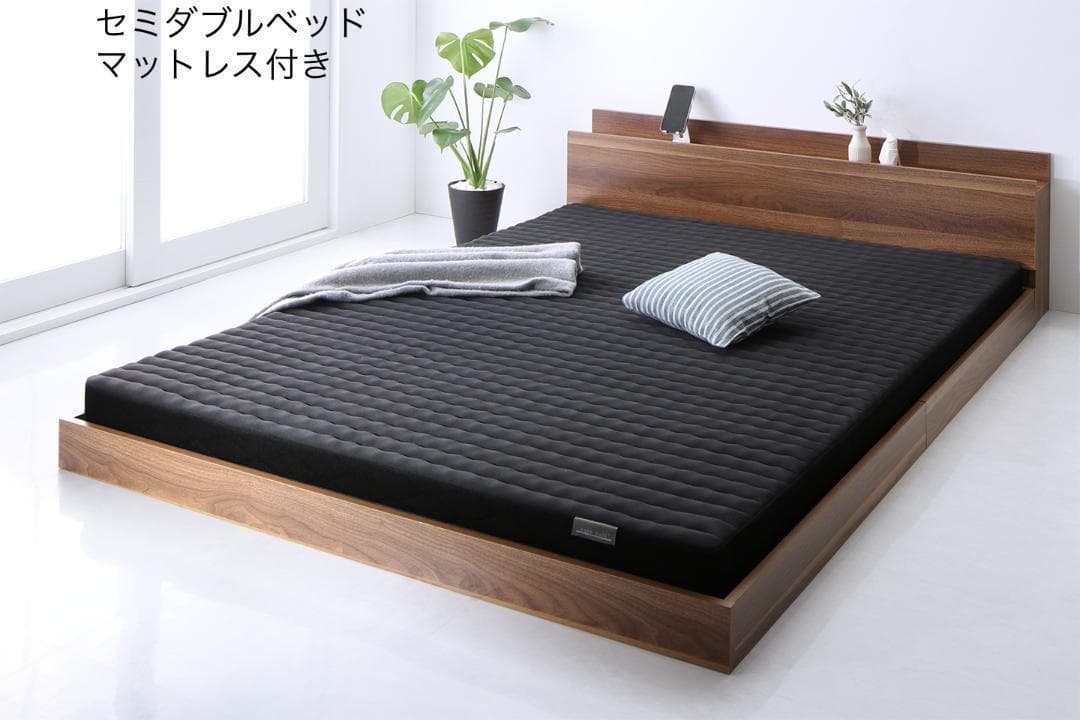 セール！新品 送料込 セミダブルベッド マットレス付 棚 コンセント付 BB