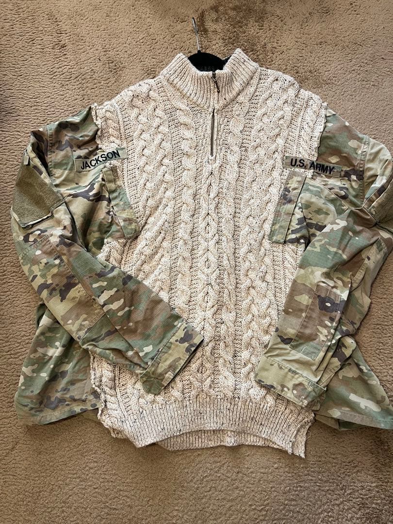 【新品未使用】chamiリメイクU.S. ARMY ケーブルニット ハーフジップ