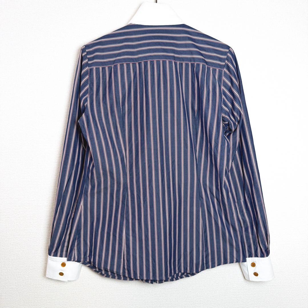 ヴィヴィアンウエストウッド　ストライプ　丸襟　長袖シャツ　オーブ刺繍
