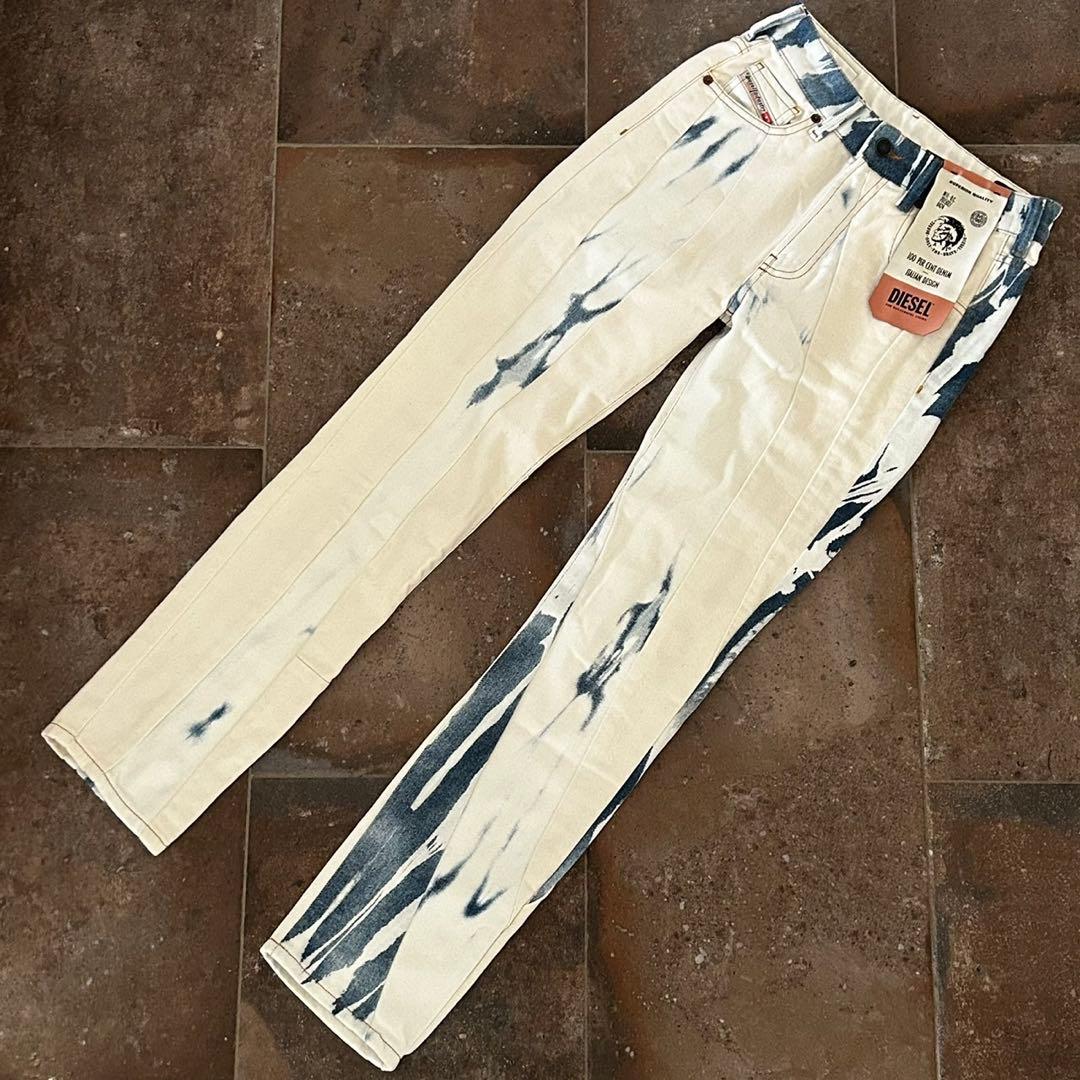 新品 DIESEL 生成り 切替 タイダイ加工 スリム ジーンズ 再構築