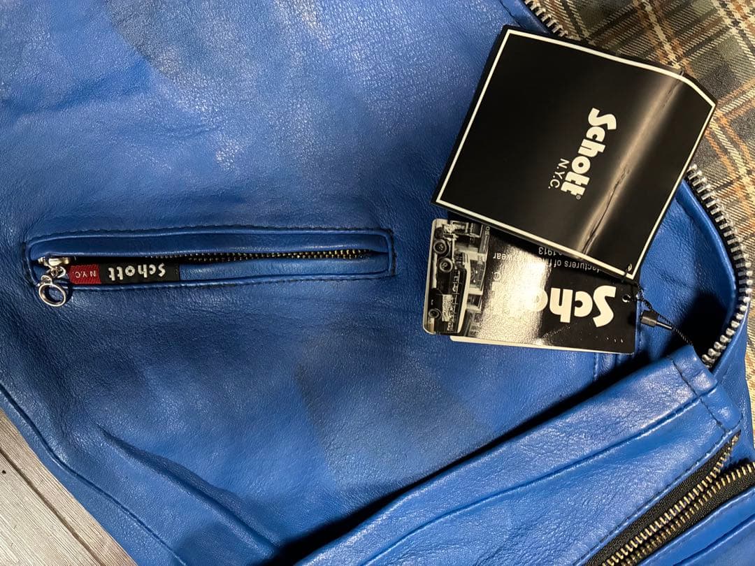 Schott ダブルライダースジャケット L 青