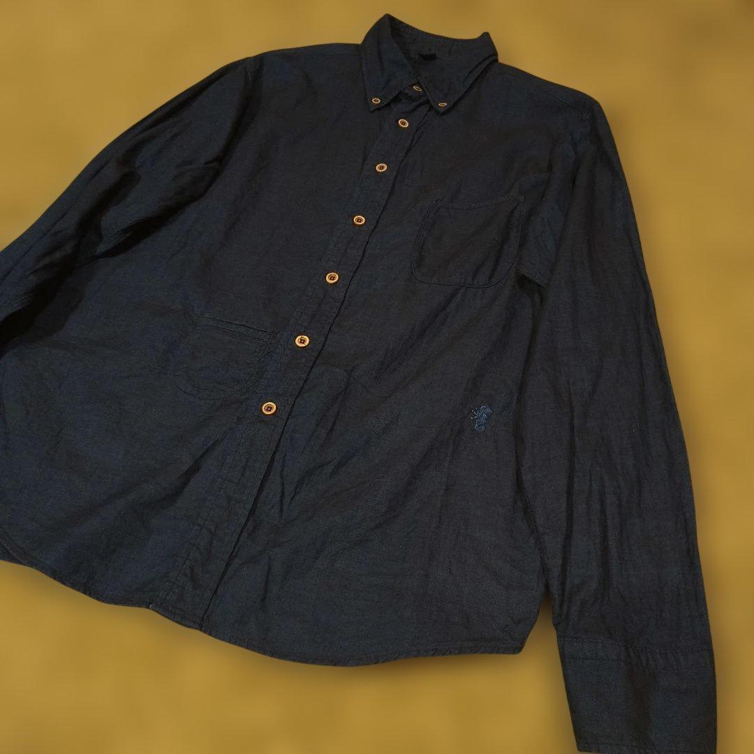 美品　４５R　45rpm　インディゴシャツ　タツノオトシゴ刺繍