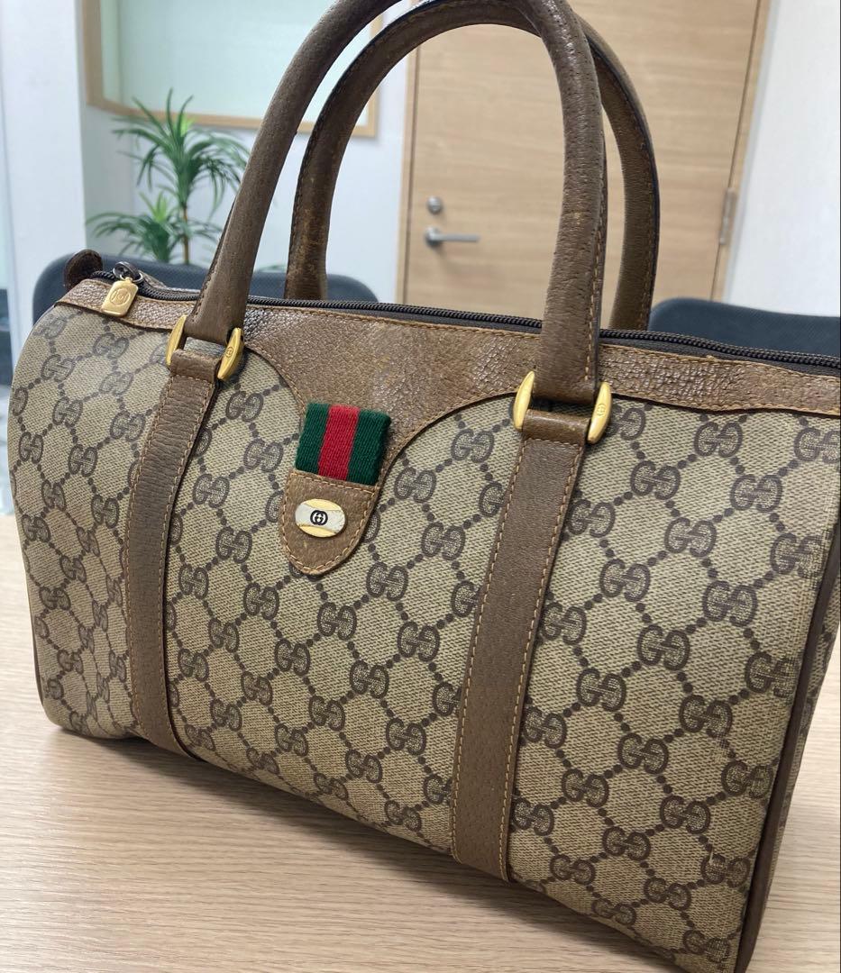 美品✨ オールドグッチ GGスプリーム ミニ ボストンバッグ シェリー PVC◇