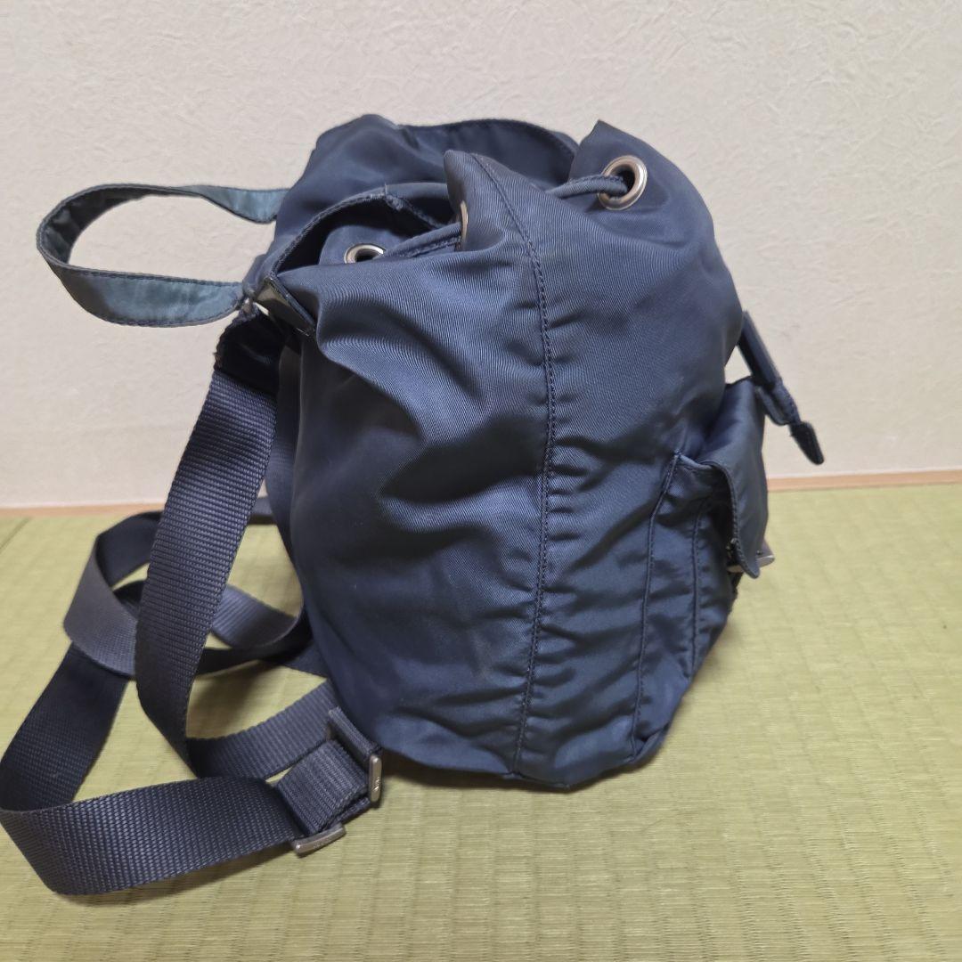 【美品】プラダ PRADA ミニリュック ナイロン レザー 三角ロゴ 紺色