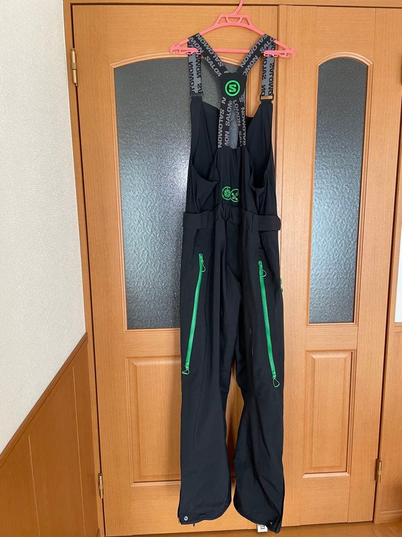 SALOMON ビブパンツ XLサイズ スノボパンツ ブラック/グリーン