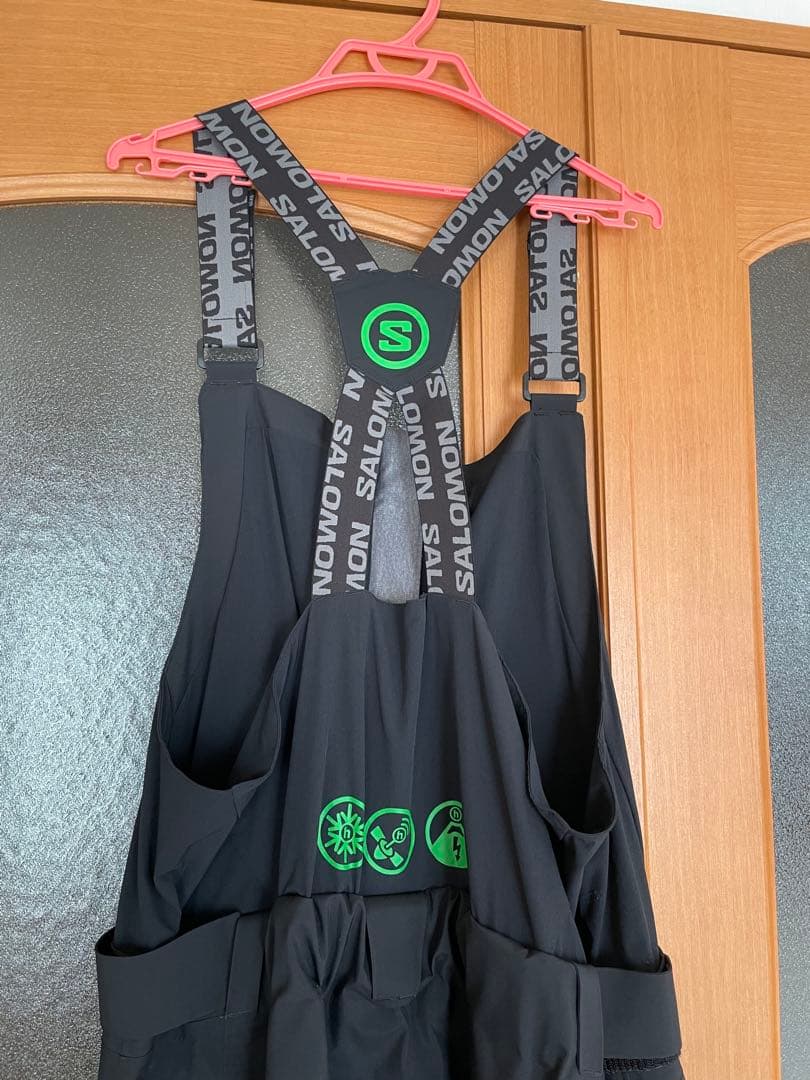 SALOMON ビブパンツ XLサイズ スノボパンツ ブラック/グリーン