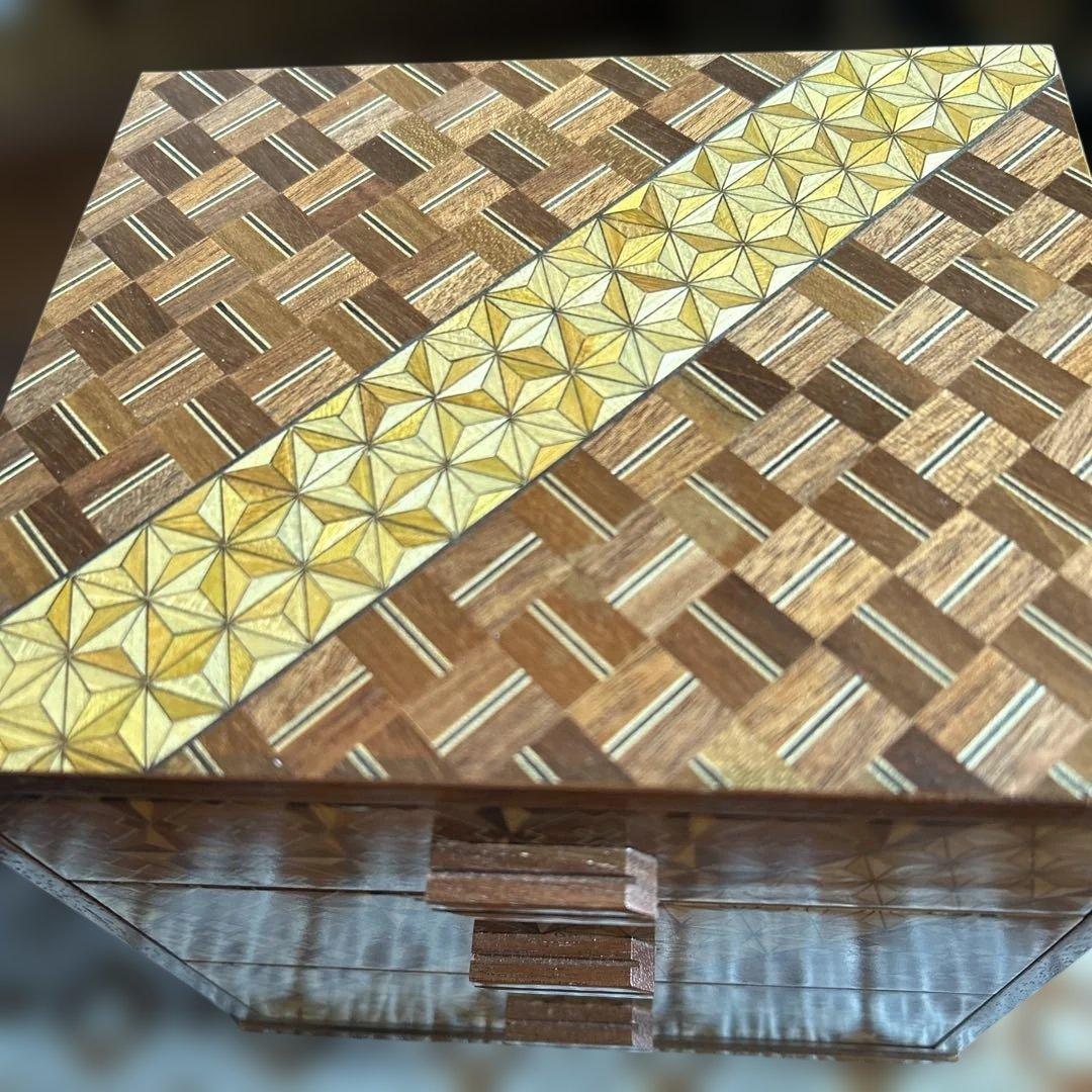 【美品】箱根寄木細工 三段小引き出し 伝統工芸 幾何学文様 木工芸