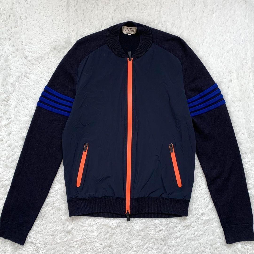 【未使用級】エルメス ブルゾン ナイロン カシミヤ 切替 紺 メンズ サイズＬ