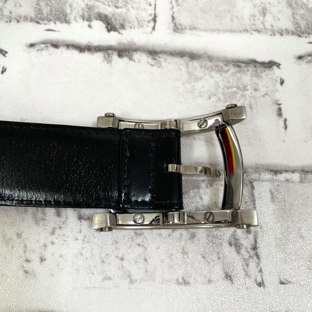 美品✨ブルガリ　ベルト　アショーマ　シルバーバックル　メンズ　黒