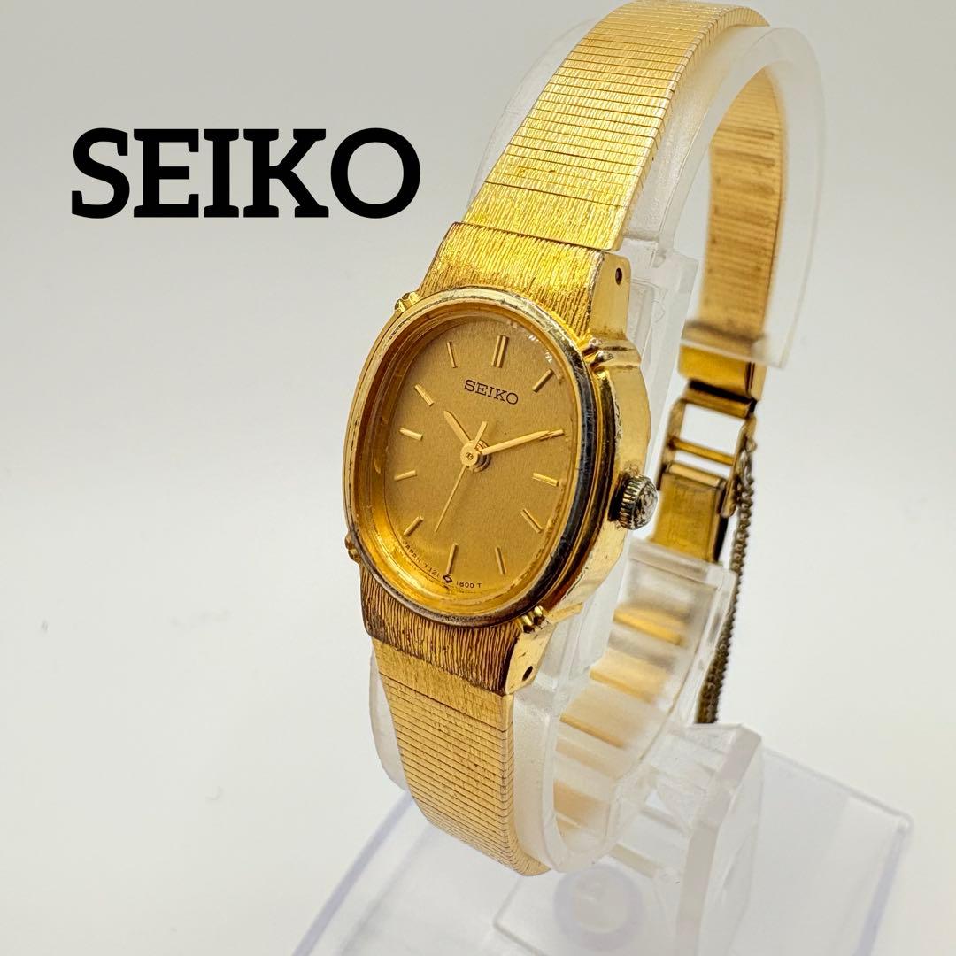 新品電池★稼働 SEIKO セイコー 腕時計 ゴールド オーバル 純正ベルト