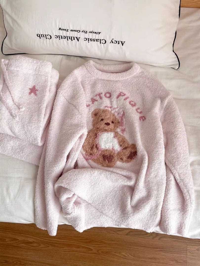 【新品未使用】テディベア柄　ルームウェア　ピンク. 01