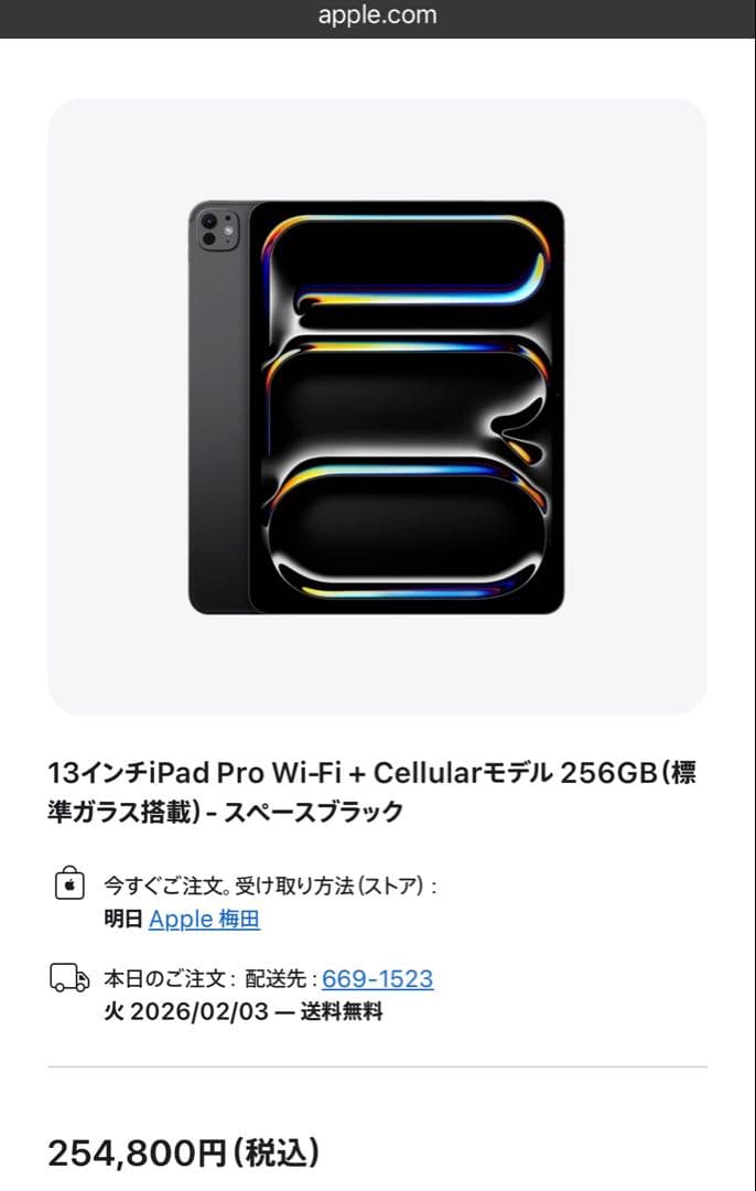 iPad本体 IPad Pro M5 13inch (wifi + Cellular)