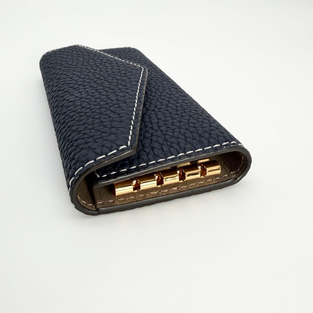 【極美品】希少限定色 ボナベンチュラ シュリンクレザーキーケース 紺 スリム