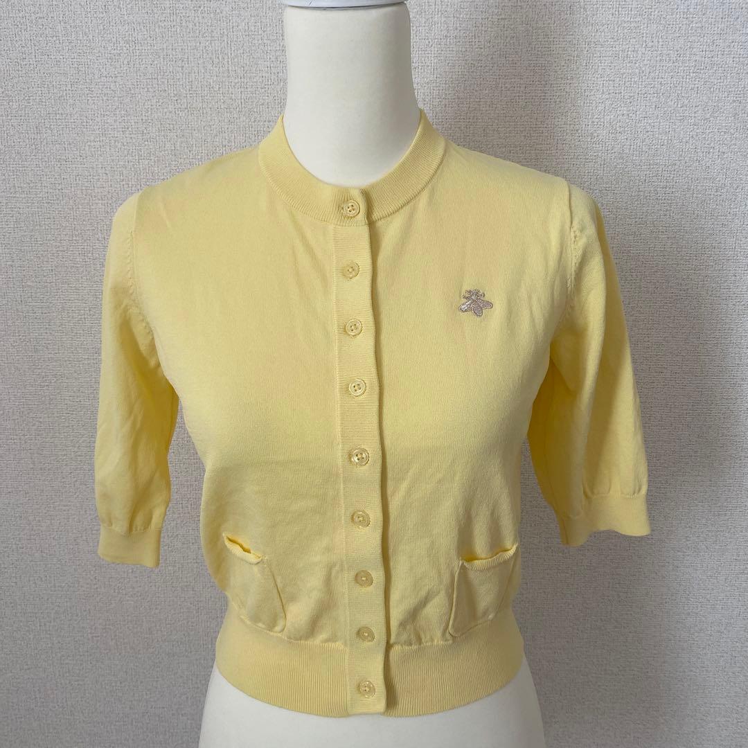 CAPRINO カプリーノ カーディガン ワンポイント 蜂 イエロー 五分袖
