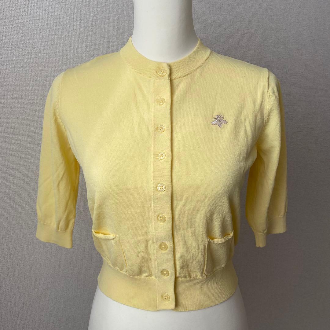 CAPRINO カプリーノ カーディガン ワンポイント 蜂 イエロー 五分袖