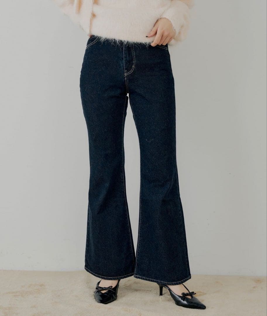 chico パッチ付きフレアデニム