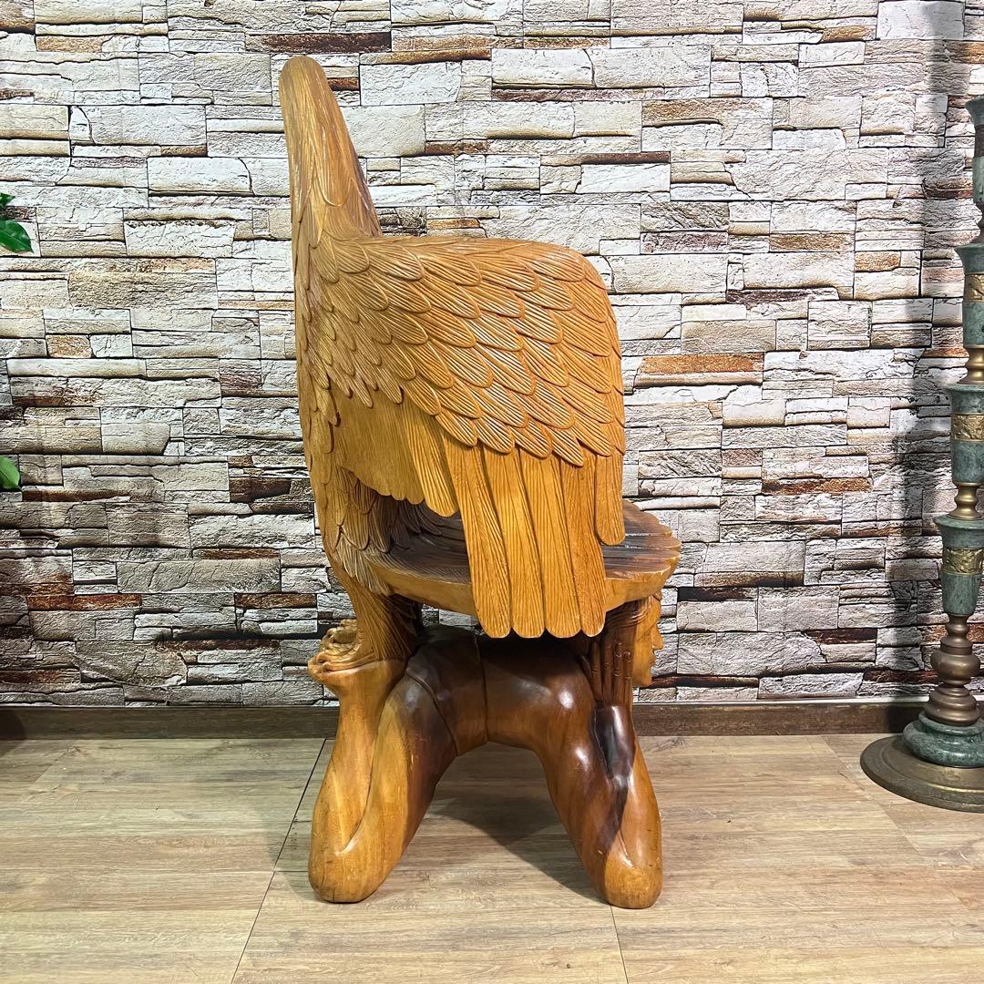 ꧁ヴィンテージ家具꧂ワシと少年の木彫りアームチェア 無垢 アンティーク 椅子