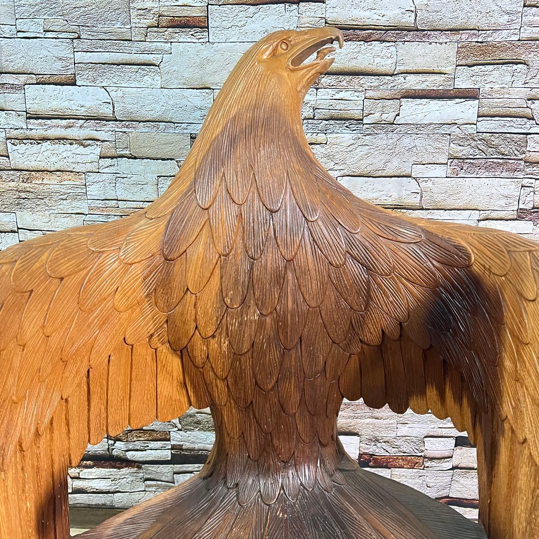 ꧁ヴィンテージ家具꧂ワシと少年の木彫りアームチェア 無垢 アンティーク 椅子