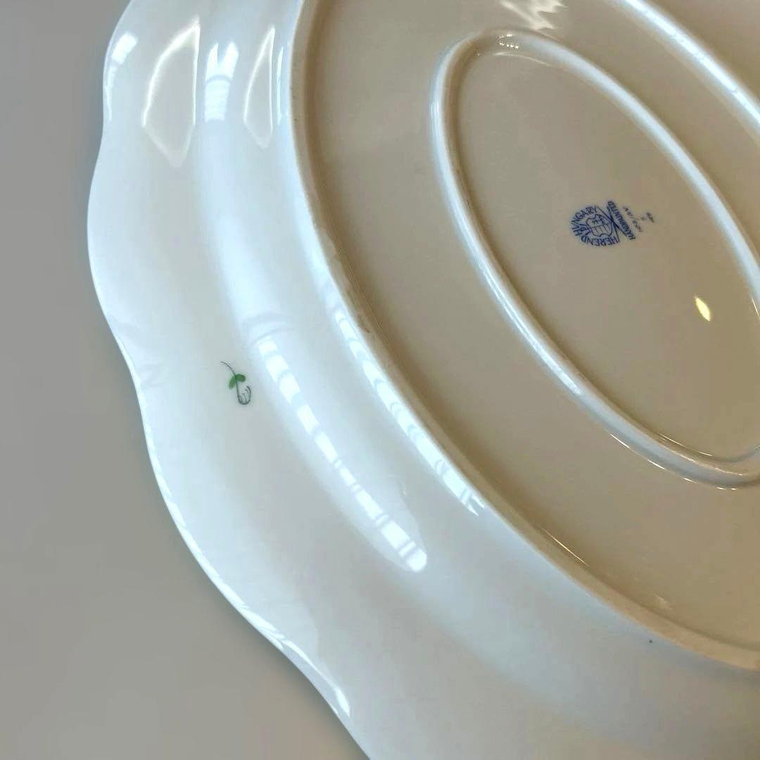 ヘレンド アポニー グリーン オーバル大判プレート 約36.5cm