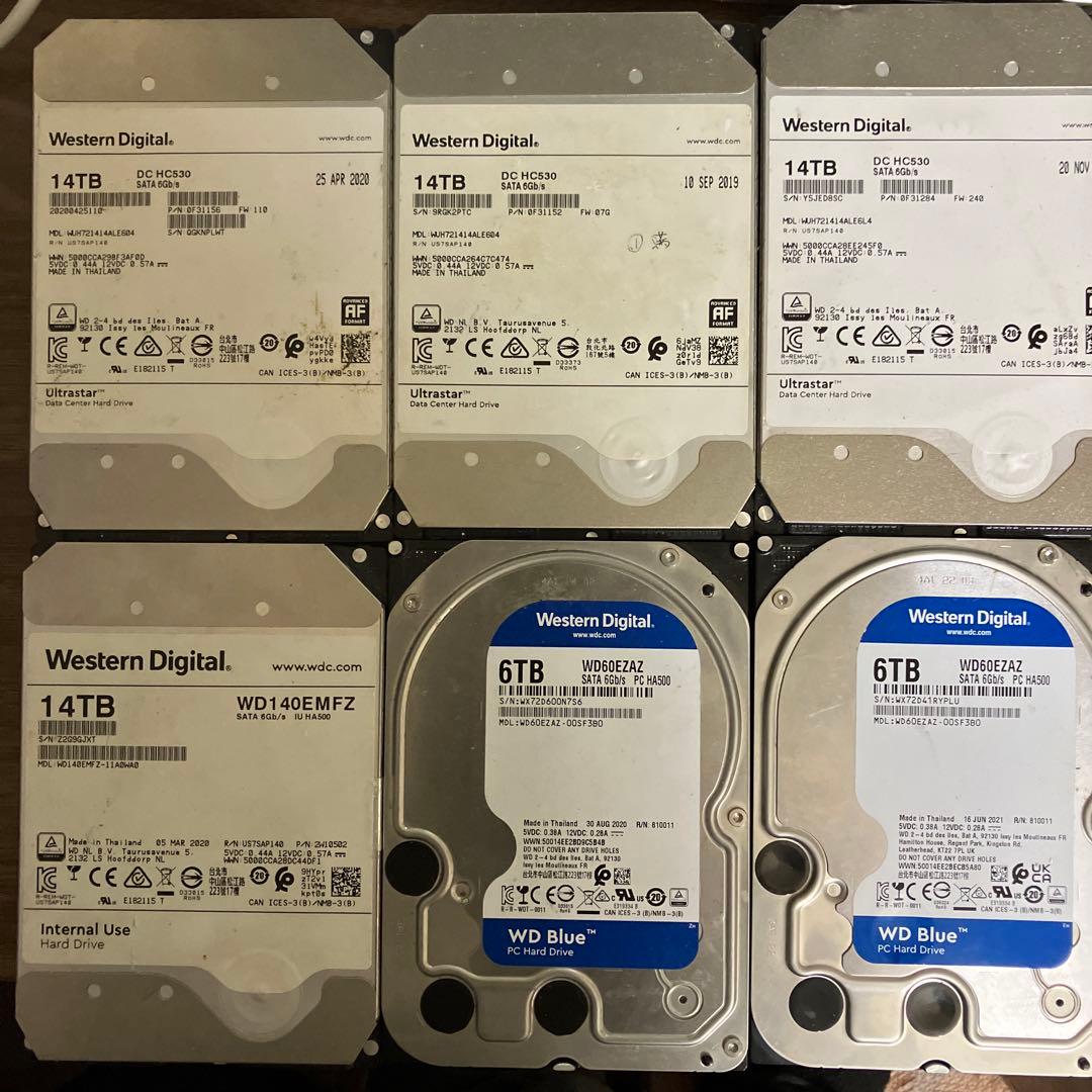 【ジャンク】WD HDD 大容量 14TB×4 / 6TB×2 台 まとめて