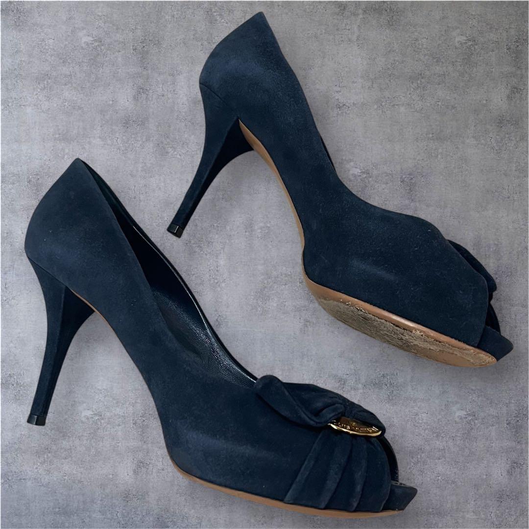 【希少】ルイヴィトン パンプス 39 スエード リボン ネイビー 高級