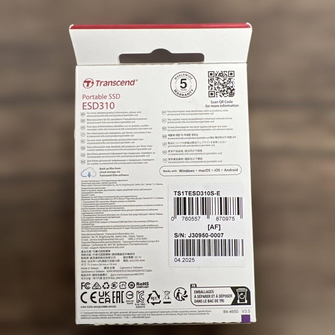 261501 トランセンド ポータブルSSD 1TB 最大1050 MB/s