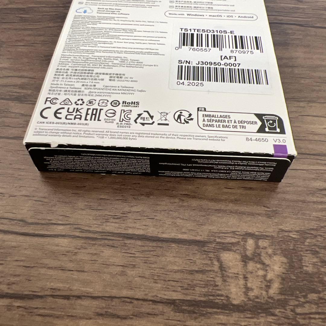 261501 トランセンド ポータブルSSD 1TB 最大1050 MB/s