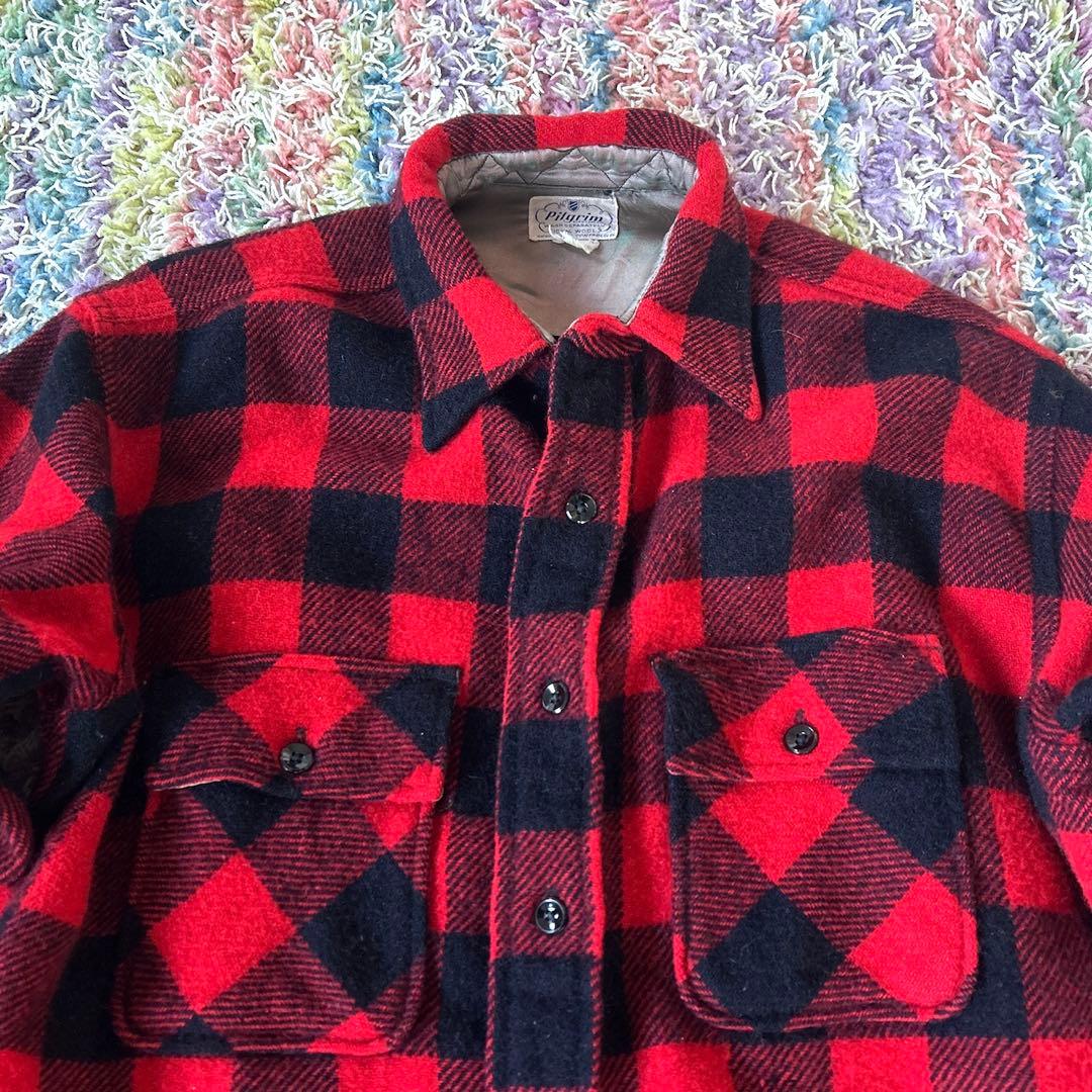 50年代PILGRIMピルグリム/ブロックチェック/ビンテージネルシャツ赤/XL