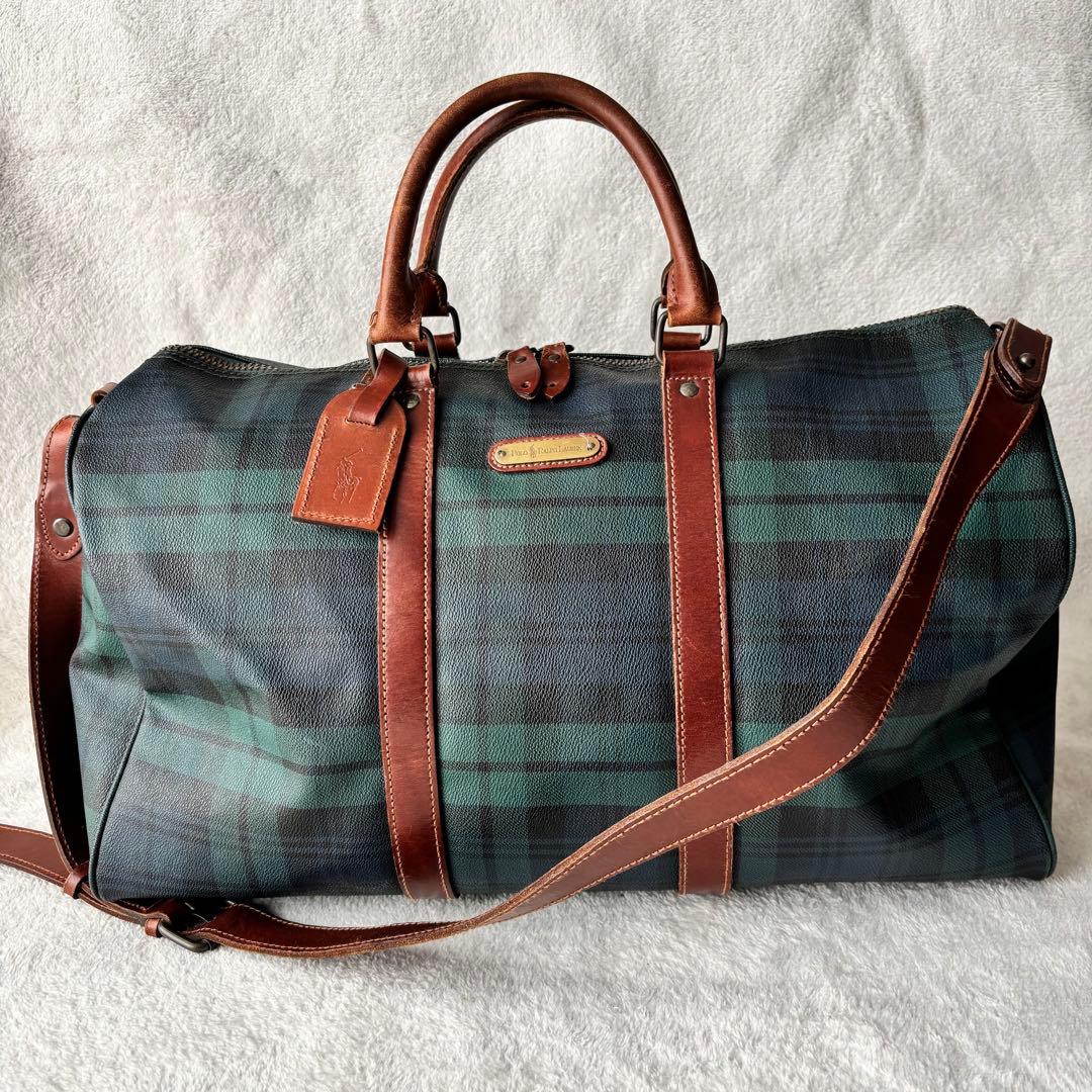 ポロラルフローレン ボストンバッグ ２WAY PVCレザー ブラックウォッチ 緑