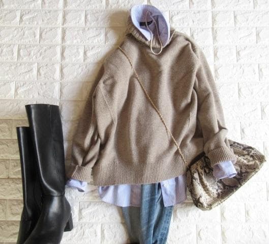 ユナイテッドアローズ 上質 カシミヤ混 コクーン タートル ニット ベージュ