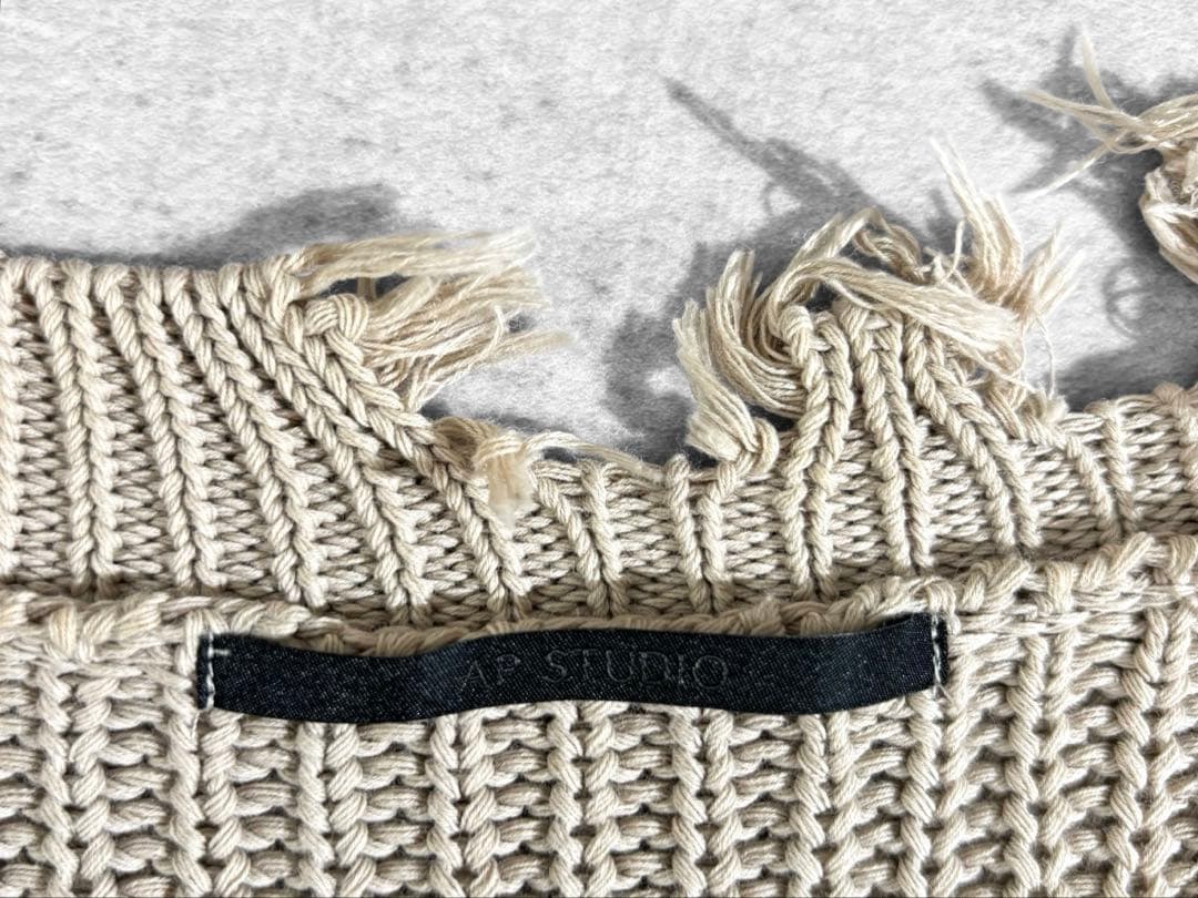極美品 APSTUDIO ストーンウォッシュダメージプルオーバー コットンニット