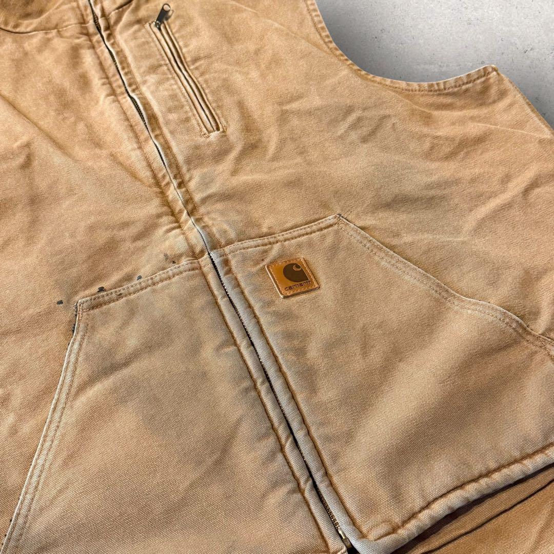 【カーハート】ダック地ベスト　XL 裏ボア　人気古着　f