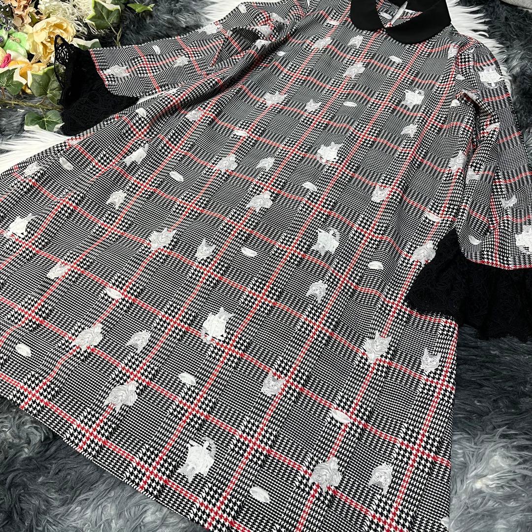 mmts　マミタス　しょこたん　グレンチェック　Aラインワンピース 総猫柄　F