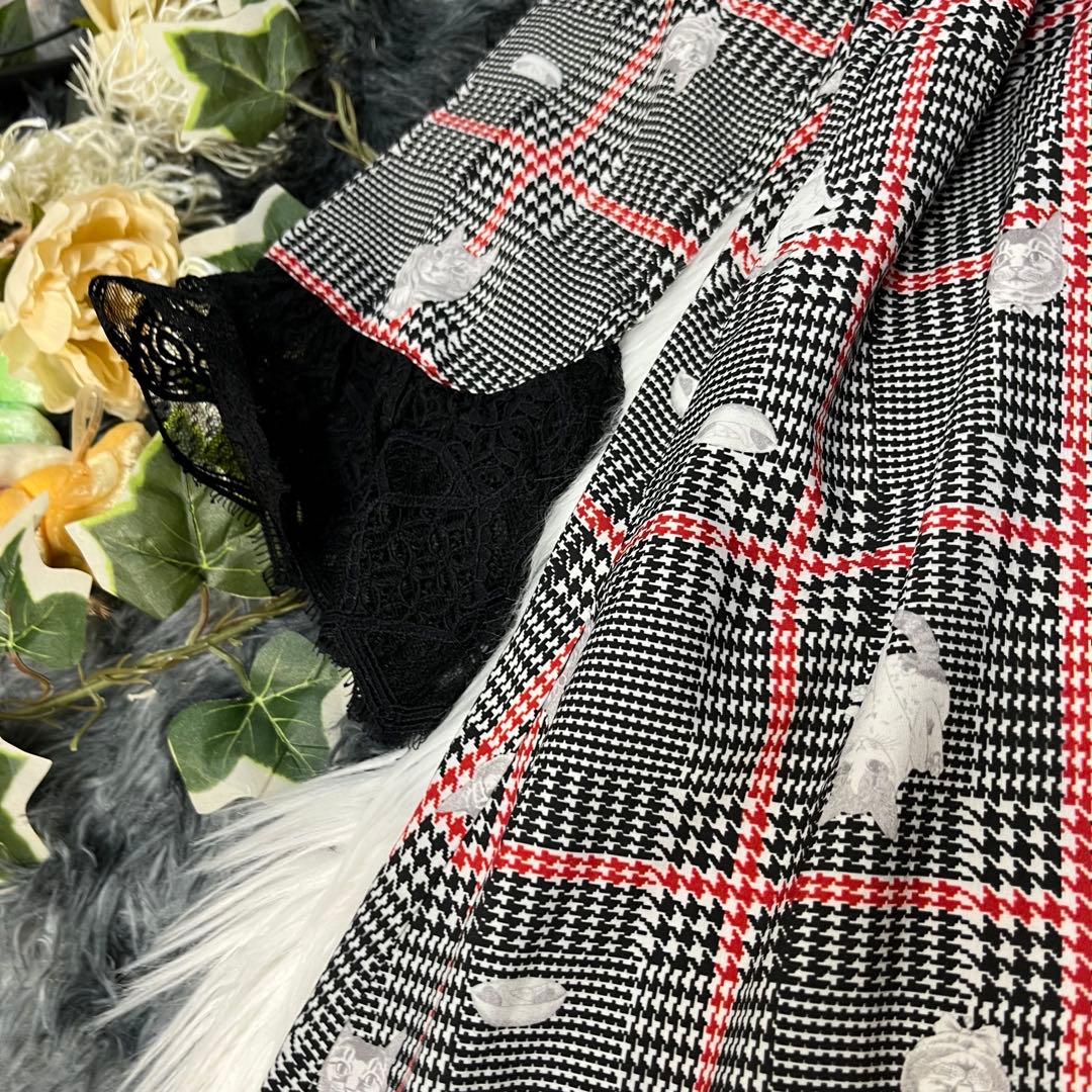 mmts　マミタス　しょこたん　グレンチェック　Aラインワンピース 総猫柄　F