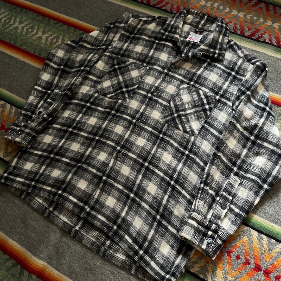 50s 60s Ardee ウールシャツ オープンカラー 白黒 検 オンブレ