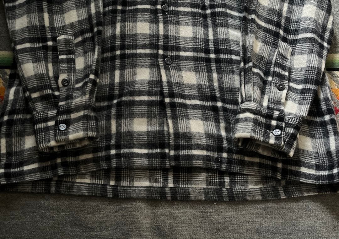 50s 60s Ardee ウールシャツ オープンカラー 白黒 検 オンブレ