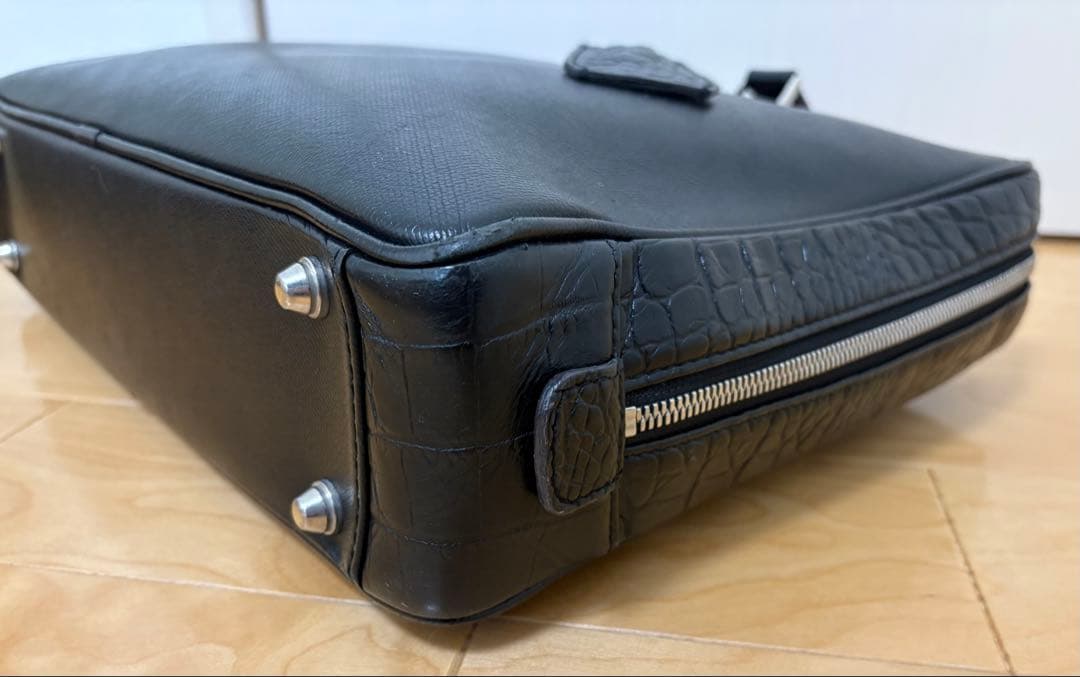 FUJITAKA ブラック レザービジネスバッグ 「やさいいため」