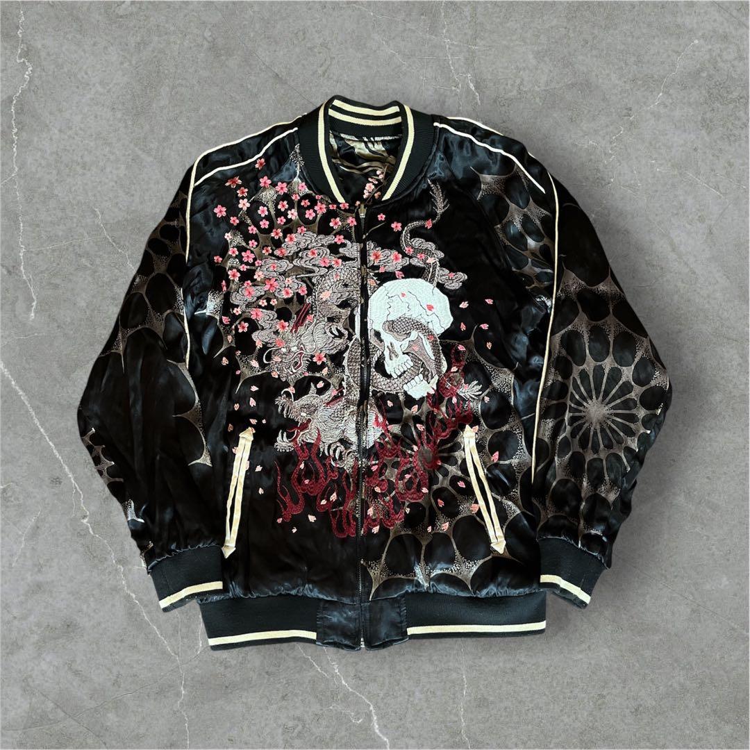 雅結 スカジャン リバーシブル ドクロ 龍 金魚 和柄